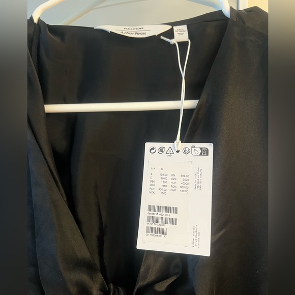 & Other Stories Silk Black Tie-Up Midi Dress with Slit - Picture 4 of 5